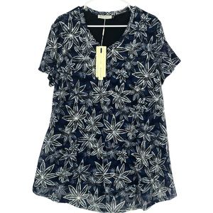 BaiShengGT Women’s Short Sleeve Navy Floral V-Neck Tunic Size XXL